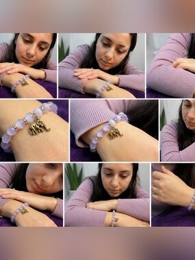 Handmade Lavender Elephant Charm Stretch Bracelet | Boho | Lucky Elephant